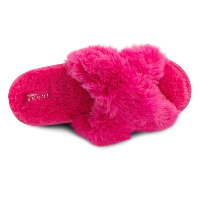 totes Ladies Icons Plush Faux Fur Cross Over Sliders Bright Pink Extra Image 5
